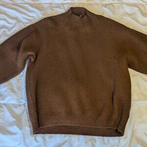 Solid-color Brown Knit Sweater Extra Thick and Warm, Low Turtleneck